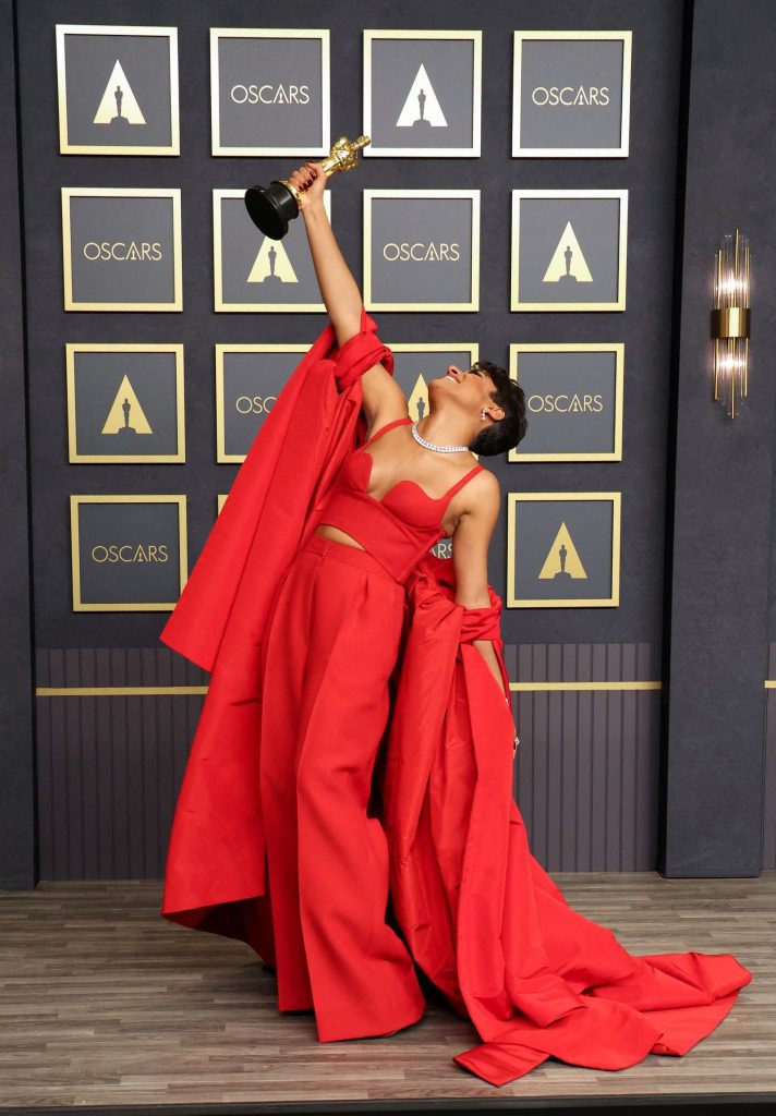 riana DeBose accepts the Oscar for Best Supporting Actress for her role in "West Side Story" at the 94th Academy Awards