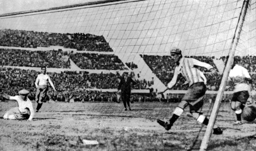 Uruguay-scores-goal-against-Argentina-1930-World-Cup-final-soccer