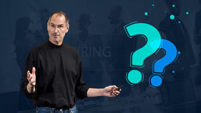 Steve Jobs leading a walking interview, evaluating candidates beyond formal qualifications for genuine fit and connection.