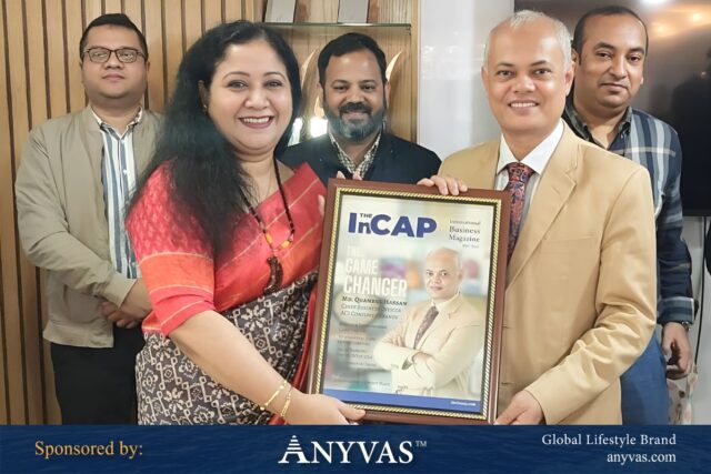 Nasrin Nahar Jeneva, Editor of The InCAP, presenting the cover frame to Quamrul Hassan, CBO of ACI Consumers Ltd., at the December 2024 cover unveiling ceremony.