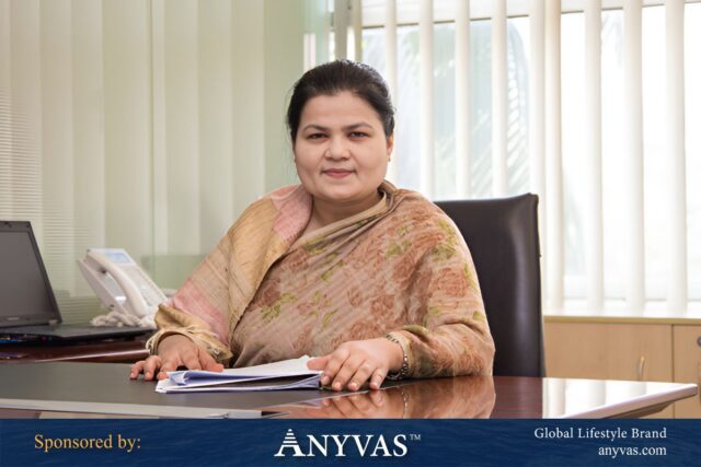 Humaira Azam sitting on her office chair, exuding leadership and professionalism; news sponsored by Anyvas.